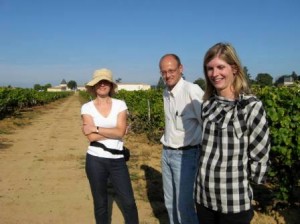 Surveying the vines at Climens