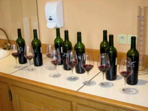 Tasting samples at Gruaud Larose