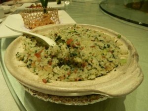 Superb steamed rice with delicate herbs and veggies