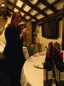 Sommelier Maria Denton tasting the wines before dinner
